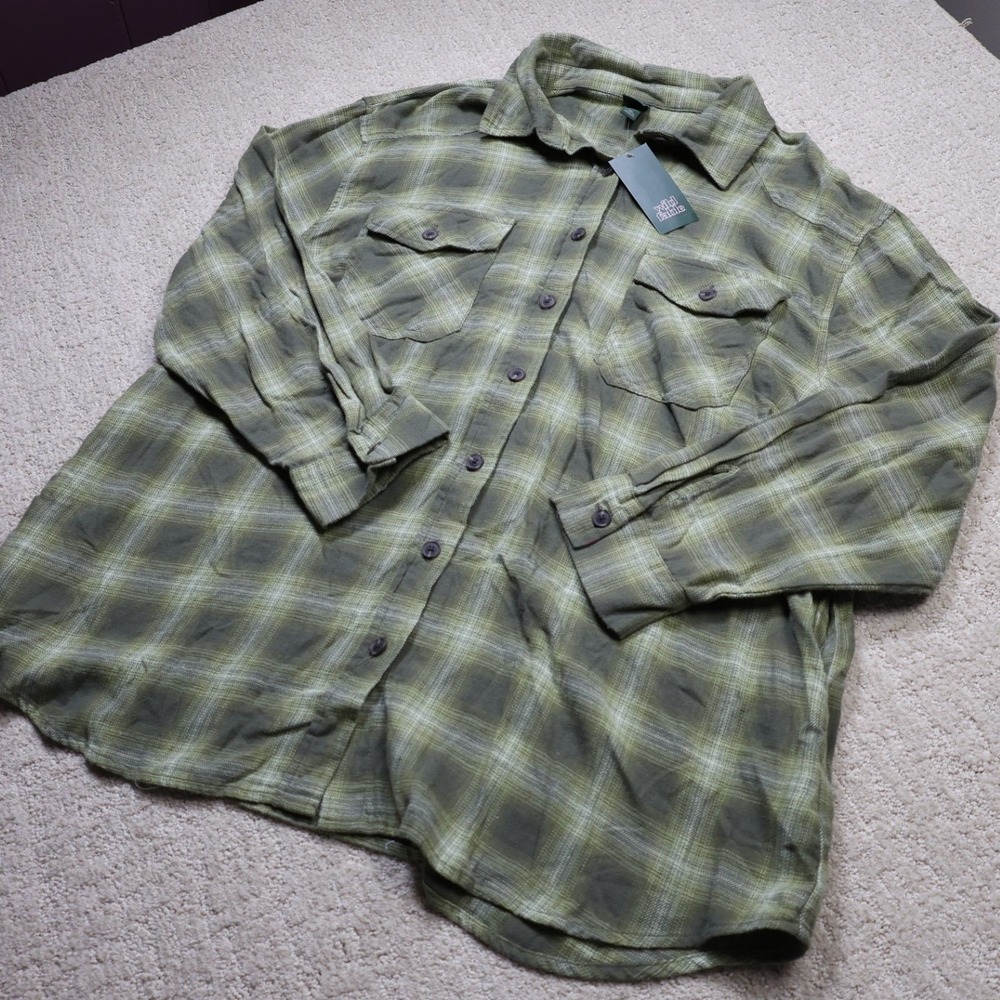 Wild Fable Womens XXL Green Plaid Button Down Shirt Long Sleeve Flannel Style